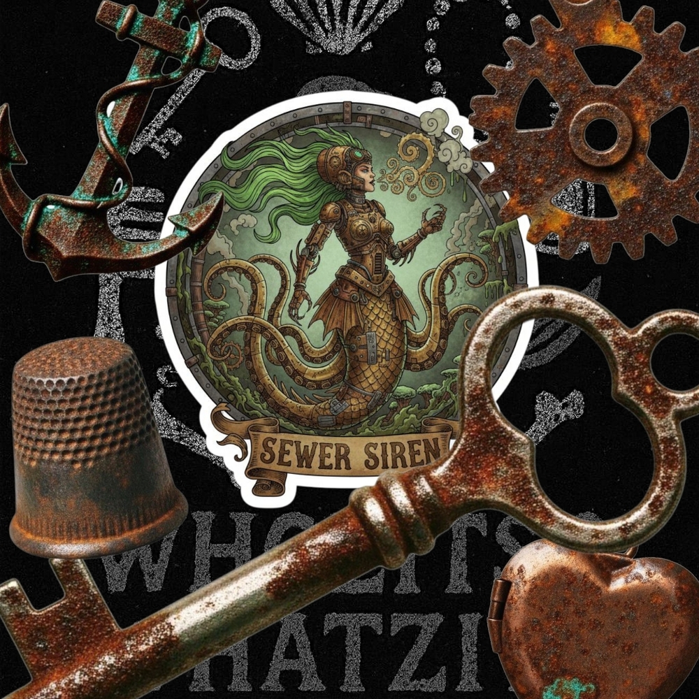 🧜‍♀️⚙️ SEWER SIREN TREASURE STICKERS⚙️🧜‍♀️🐙🗝️ Rusted Relics • Lost Keys •